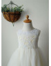 Ivory Lace Tulle With Yellow Lining Floor Length Flower Girl Dress